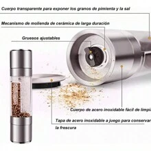 Moledor Molinillo Pimienta Sal 2 En 1 Manual Especiero - Plateado - Ver 7