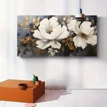 1張抽象白花牆藝海報,大型白玫瑰復古花朵畫布油畫現代花卉藝術印刷家居裝飾無框 - 彩色 - 查看 10