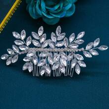 1pc Rhinestone Decorated Silver Bridal Hair Comb, Suitable For Weddings, Banquets And Parties