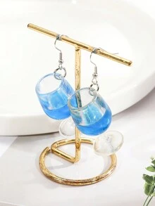 1對極簡風格藍色高球杯吊墜耳環,適用於女性,是她的禮物 - 藍色 - 查看 3