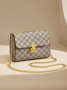 CORALDAISY 迷你女用通勤肩包,時尚印花翻蓋斜背包 - 灰色 - 查看 1