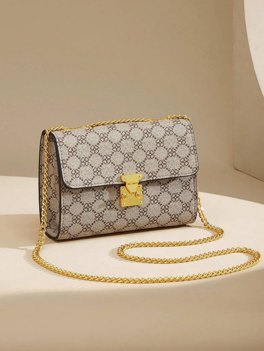 CORALDAISY 迷你女用通勤肩包,時尚印花翻蓋斜背包 - 灰色 - 查看 1