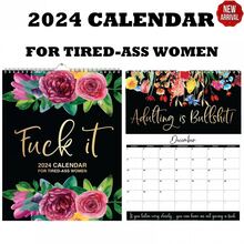 2024 Flower Wall Calendar For Tired-Ass Women,Fuc It Funny Monthly Calendars - Black - View 1