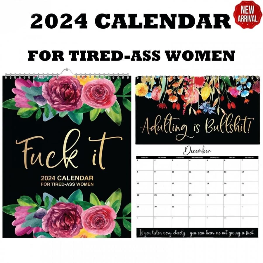 2024 Flower Wall Calendar For Tired-Ass Women,Fuc It Funny Monthly Calendars - Black - View 1