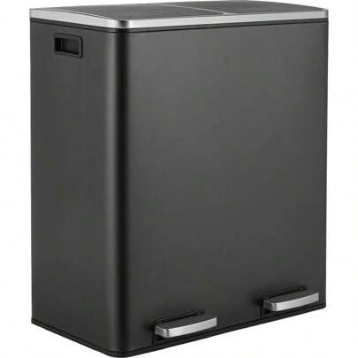 2 X 30L Kitchen Rubbish Bin, With 2 Compartments, Soft-Closing Metal Pedal Bin With Lid And Plastic Inner Bucket For Waste Separation, Rectangular,Kitchen,Bathroom,Home,Household Suppliers
