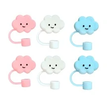 6入組可愛的卡通白色粉色藍色雲形吸管套,適用於10mm吸管,可重複使用,防漏防塵吸管塞,杯子配件 - 彩色 - 查看 6