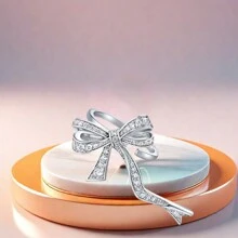 A 2024 Spring Special Hot Item/Back To School Season, European And American Exaggerated Classic Style, Image And Elegant Bow Three-Dimensional Creative Design, Fine Copper Micro-Inlaid Cubic Zirconia Open Ring/Suitable For Women's Festivals/Banquets/Parties/Business/Daily Wear ( Factory Low Price Direct Sales) - Rose Gold - View 5