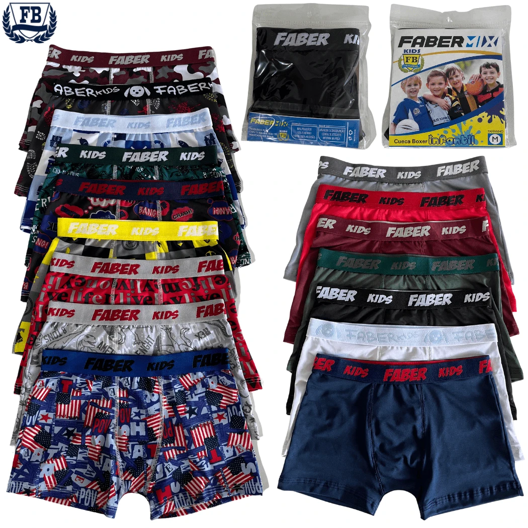 Kit 5 Cuecas Box Boxer Infantil Microfibra Faber - Multicolorido - Visão 1