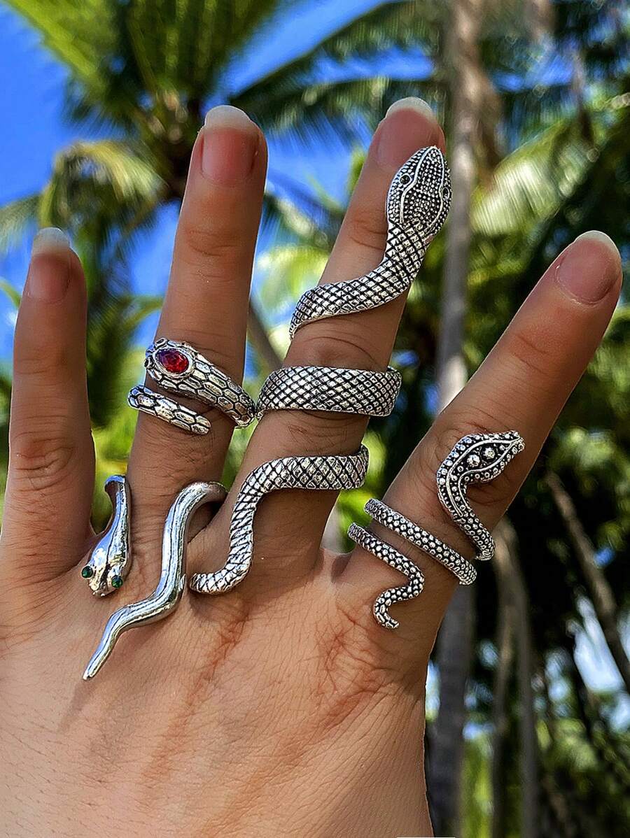 imoli 4 chiếc nhẫn thiết kế rắn - Màu Bạc Cổ - Xem 1