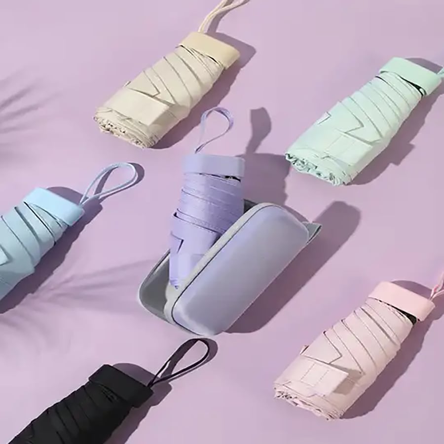 2024 New Design AntiUV Mini Pocket 6 Fold Umbrella With Hard Case
