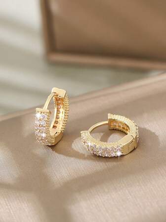 1 对奢华几何圆形铜锆石耳环，适合女性、生日、约会的时尚礼物