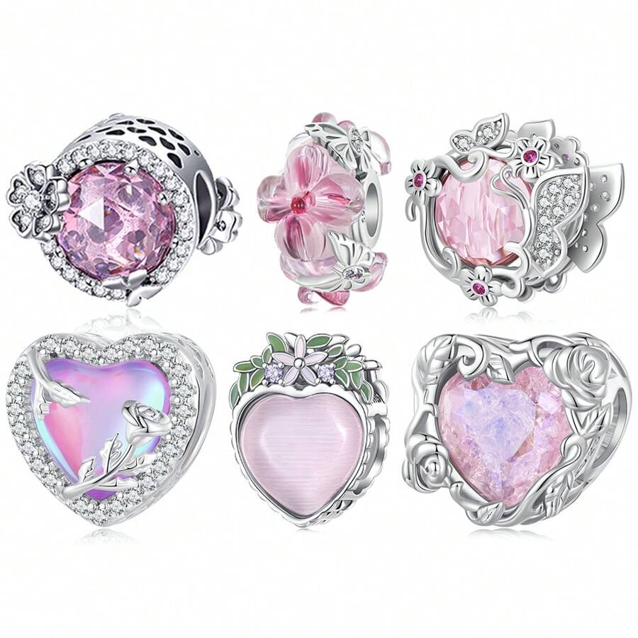 bamoer 1 PC 925 Sterling Silver Pink Flower Beads Retro Rose Beads Love Beads For Women Bracelet And Necklace DIY Fine Valentine's Day Gift Valentines