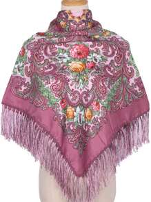 Women's Oversized Printed Traditional Scarf, Multicolor Rose Blossom With Tassels For Various Use Boho - Multicolor - View 20