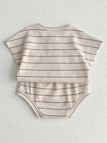 Baby Boy Spring/Summer Striped Short Sleeve Top And Triangle Diaper Cover Set