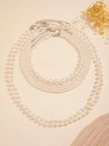 6 件优雅不对称仿珍珠串珠项链套装，可多次佩戴可调节项链，精致珠宝套装，适合女性日常和派对佩戴，礼物 - 白色 - 查看 7