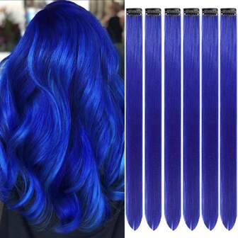 6 Piezas De Extensiones De Cabello Con Clip De Color, Destacados Para La Fiesta, De 20 Pulgadas De Largo, Azul Zafiro, Recto, De Imitación De Cabello, Vestido De Halloween De Cosplay De Moda Para Fiestas De Navidad Y Año Nuevo, Un Regalo Para Mujeres, Niñas Y Niños (azul Zafiro)