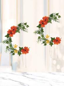 1 pieza Flor artificial de cosmos, decoración colgante con hoja de batata y media luna - para colgar en el hogar, habitación, ventana, entrada de hostales