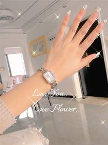 Pablo Raez 1pc Silver Elegant Women Jewelry Watch Summer Accessories Stainless Steel Bracelets Chain Vintage Quartz Lady Watch Female Fashion Simple White Face With Diamond Display Solid Metal Bracelet Luxury Quartz Dress Wristwatch With Blue Time-Adjuster Nice Teacher Gifts Hours For Female Friend Or Family Teenagers Students Lovely Clock Fit For Daily Life/Work/Study Party Decoration Graduation Wedding Birthday Present