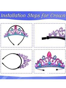 6入組寶寶女孩公主珠寶項鏈手鍊耳夾套裝,美人魚皇冠吊墜,彩色公主派對穿搭擬真遊戲生日禮物 - 彩色 - 查看 5