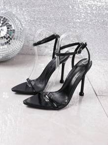 Sandalias De Tacón Alto Y Punta Afilada De Moda De Primavera/verano 2024 Con Correas De Tobillo - Negro - Ver 6