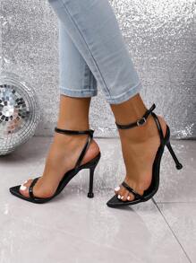 Sandalias De Tacón Alto Y Punta Afilada De Moda De Primavera/verano 2024 Con Correas De Tobillo - Negro - Ver 3