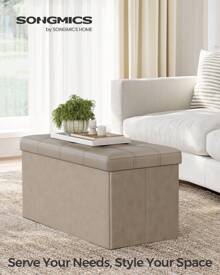 SONGMICS 30 Inches Folding Storage Ottoman Bench Storage Chest Footrest Padded Seat Faux Leather, Holds Up To 660 Lb Black, White, Brown, Beige, Light Taupe - 淺褐色的 - 查看 1