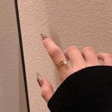 1pc Niche Retro European & American Style Double-Layered CZ Stone-Set Ring With Luxurious Feel - Yellow Gold - View 5