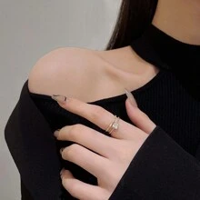 1pc Niche Retro European & American Style Double-Layered CZ Stone-Set Ring With Luxurious Feel - Yellow Gold - View 4