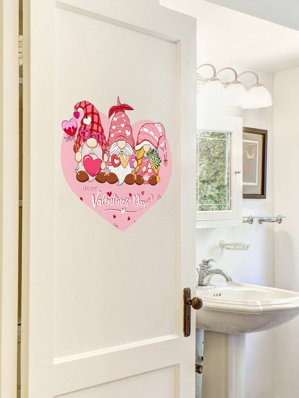 1pc Valentine's Day Heart Old Couple Pattern Home Decoration Wall Sticker Or Door Sticker