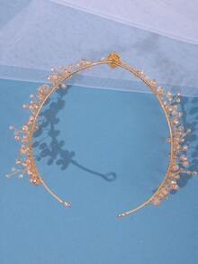 1 chiếc mũ đội đầu phong cách Mori thanh lịch với lá pha lê tím hoa oải hương, phụ kiện tóc Bohemian lãng mạn cho phụ nữ dự tiệc và váy cưới - Vàng - Xem 4