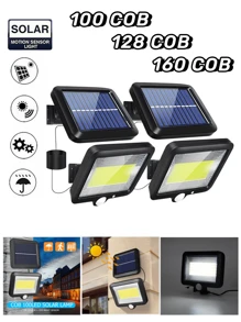 1 件戶外太陽能板壁燈（分離式）,帶 100/128/160 Cob Led,超亮,帶運動感應功能,適用於花園、庭院、街道、車庫、倉庫、家用 Led 燈,適合新鄉村 - 黑色 - 查看 2