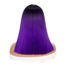 漸層黑至紫色短发鬆綁造型短髮假髮,女士肩長瀏海短髮假髮,漸層紫色假髮（漸層紫色） - 紫色 - 查看 6