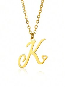 1個極簡淡雅的心形字母項鍊,適用於女性和女孩26個英文字母,不鏽鋼鎖骨鏈項鍊,時尚珠宝禮物