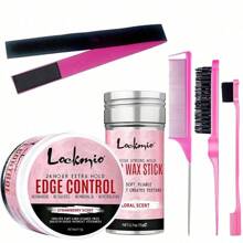 6入組髮蠟棒套裝,強力固定不油膩滑爽髮泥2.7oz/75g棒,4oz/113g邊緣控制凝膠,可馴服嬰兒毛髮,融合彈性鋼圈,雙面刷邊緣梳,鼠尾梳,鬃毛刷,天然髮用造型工具套裝 - 粉色 - 查看 1