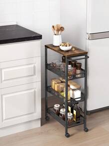 VASAGLE Desserte 4 Niveaux, Étagère de Cuisine Fin avec roulettes, Desserte Mobile, Cadre en Acier, Poignée, Petit Espace, Cuisine, Salle de Bain, Salon, Bureau, Marron - Tabac - Voir 3