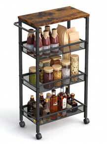 VASAGLE Desserte 4 Niveaux, Étagère de Cuisine Fin avec roulettes, Desserte Mobile, Cadre en Acier, Poignée, Petit Espace, Cuisine, Salle de Bain, Salon, Bureau, Marron - Tabac - Voir 2
