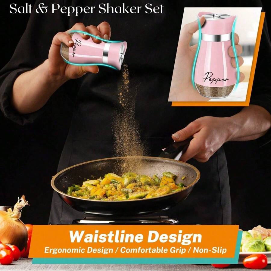 2pcs Salt & Pepper Shaker Set With Stainless Steel Lid And Cover,Refillable Design For Kitchen Cooking Table, Rvs, Camping - Pink - View 1