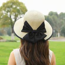 1pc Multicolor Wide Brim Sun Hat For Women, Perfect For Beach, Travel, Hiking Elegant Bow Valentine's Day - White - View 6