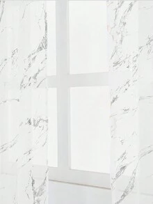 2 Piezas Cortinas Transparentes Con Diseño De Estampado De Mármol En Dorado Y Plateado Para La Decoración De Sala Y Dormitorio - Plateado - Ver 4