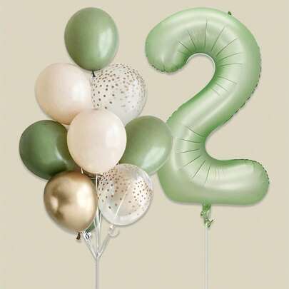 11 个大尺寸 0-9 数字形状气球，40 英寸橄榄绿色数字气球和 12 英寸金色圆点透明乳胶气球，适用于生日派对装饰