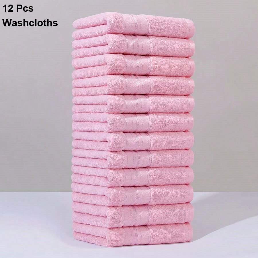 12pcs Plain Color Handkerchief Set, With High Absorbency And Soft Touch