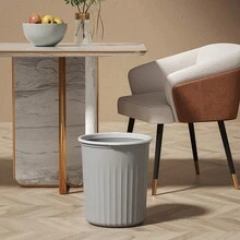 1pc Grey Plastic Garbage Can For Home, Office, Bedroom, Toilet, Simple Design With No Lid And Press Ring - Grey - View 3