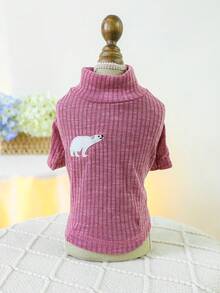 1件寵物服裝狗狗服,舒適透氣白熊印花底衫-粉紫色 - 紫色 - 查看 2