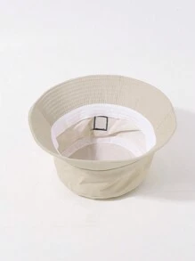 1pc Spring/Summer New Kid's Version Solid Knitted Bucket Hat With Square Smiling Face Detail, Cute & Sweet Style Essential Sun Ion & Daily Wear - Beige - View 3