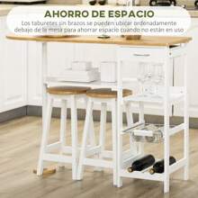 HOMCOM Set de Mesa de Bar con 1 Cajón 2 Estantes Cesta Extraíble y Botellero Juego de Muebles con Mesa Alta de 119x38,5x88,5 cm y 2 Taburetes de 29x29x55 cm para Comedor Cocina Blanco - Multicolor - Ver 4