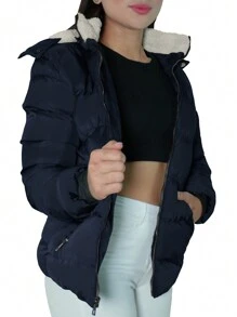 Shendy Vendy Women's Jacket Warm Polyester With Fur-Like Collar - Dusty Blue - View 2