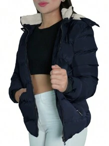 Shendy Vendy Women's Jacket Warm Polyester With Fur-Like Collar - Dusty Blue - View 4