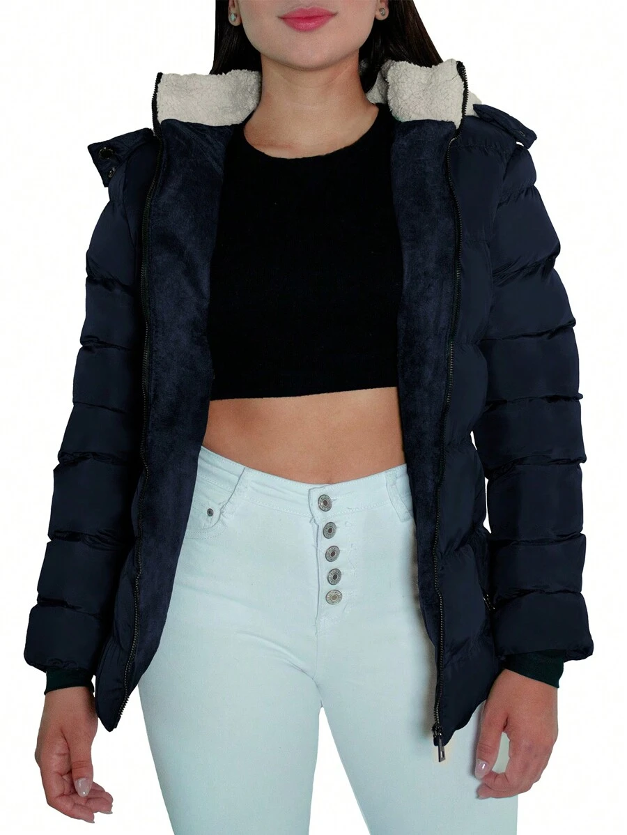 Shendy Vendy Women's Jacket Warm Polyester With Fur-Like Collar - Dusty Blue - View 1
