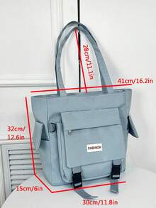 1 件男女通用校园风格尼龙拉链单肩手提包适合日常使用 - 藍色 - 查看 6