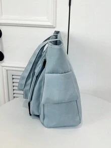 1 件男女通用校园风格尼龙拉链单肩手提包适合日常使用 - 藍色 - 查看 3